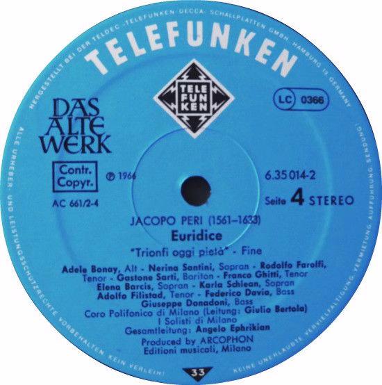 Telefunken 6.35014 - Jacopo Peri, Coro Polifonico di Milano, I S - Image 5