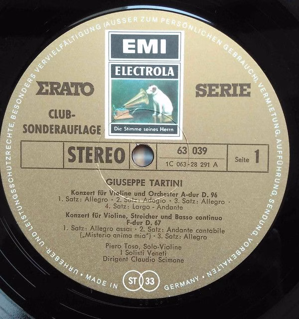Electrola 63 039 - Giuseppe Tartini, Piero Toso, I Solisti Venet - Image 2
