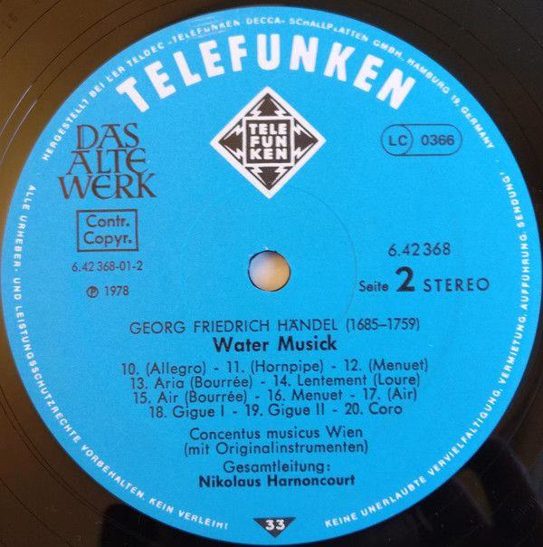 Telefunken 6.42368 AW - Georg Friedrich Händel, Concentus Musicu - Image 6