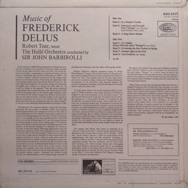 His Master's Voice ASD 2477 - Frederick Delius, Sir John Barbiro - Image 2