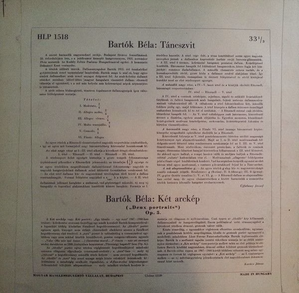 Qualiton HLP MK 1518 - Béla Bartók - Táncszvit - Két Arckép - Image 2