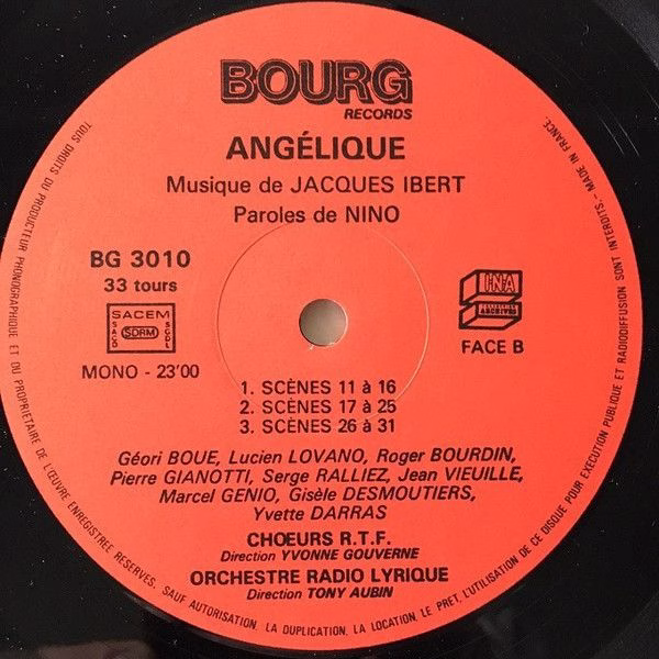 Bourg Records BG 3010 - Nino (18), Jacques Ibert - Angélique - Image 2