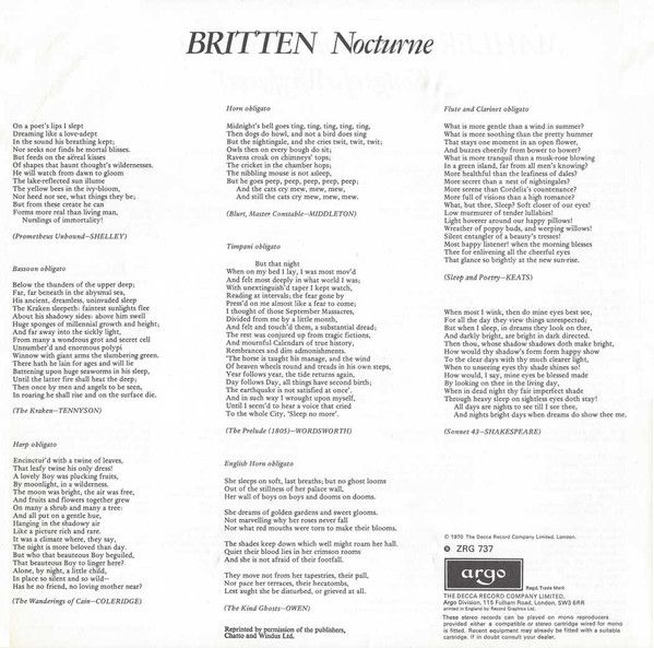 Argo ZRG 737 - Gustav Mahler, Benjamin Britten, Robert Tear, The - Image 4