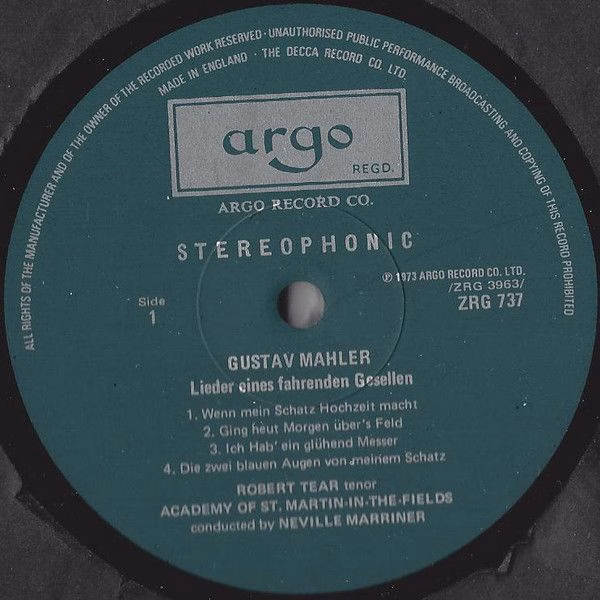 Argo ZRG 737 - Gustav Mahler, Benjamin Britten, Robert Tear, The - Image 5