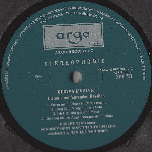 Argo ZRG 737 - Gustav Mahler, Benjamin Britten, Robert Tear, The - Image 5