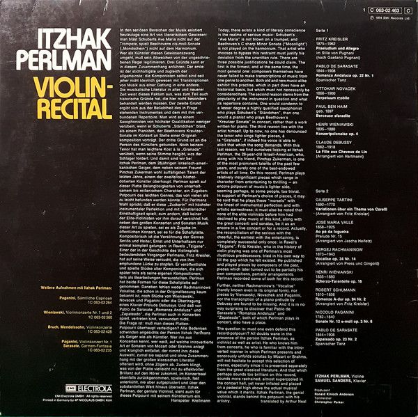 His Master's Voice 1 C 063-02 463 - Itzhak Perlman - Violin Reci - Image 2