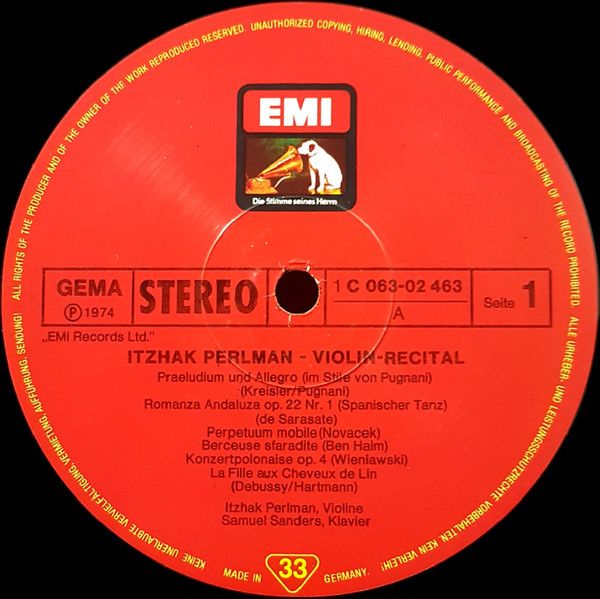 His Master's Voice 1 C 063-02 463 - Itzhak Perlman - Violin Reci - Image 3
