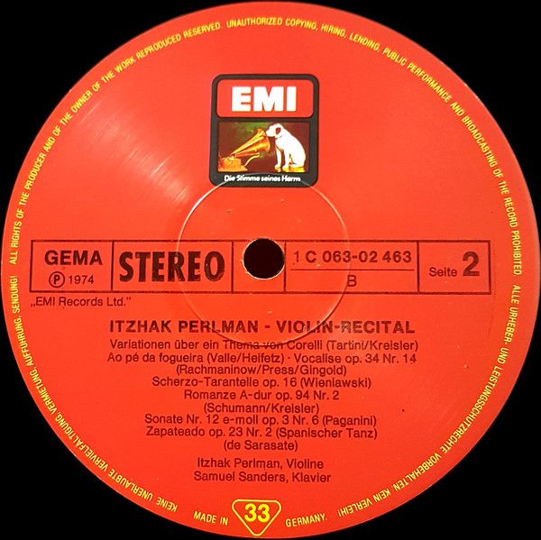 His Master's Voice 1 C 063-02 463 - Itzhak Perlman - Violin Reci - Image 4