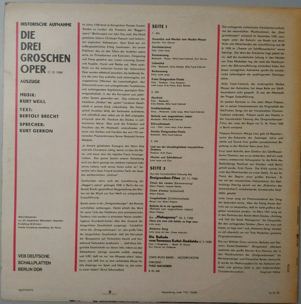 Eterna 8 20 440 - Bertolt Brecht, Kurt Weill - Die Dreigroscheno - Image 2