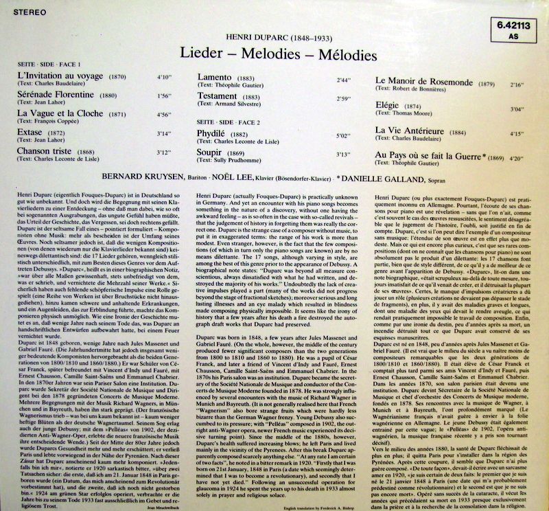 Telefunken 6.42113 - Henri Duparc, Bernard Kruysen, Noël Lee - L - Image 2