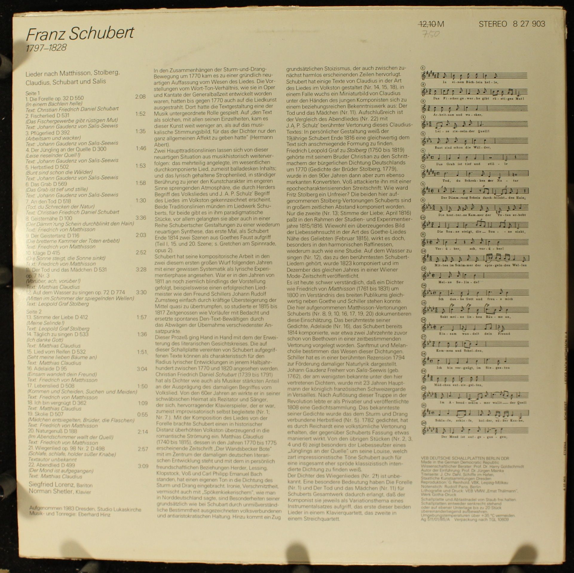 ETERNA Edition 8 27 903 - Franz Schubert - Lieder Nach Matthisso - Image 2