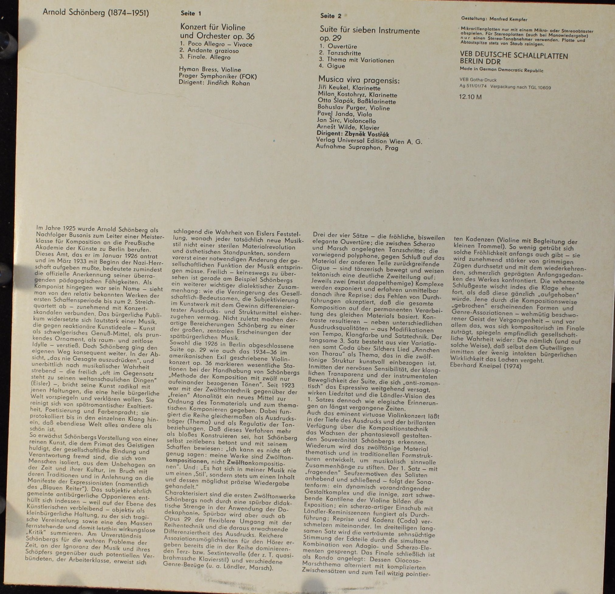 Eterna 8 26 506 - Arnold Schoenberg, Hyman Bress, The Prague Sym - Image 2
