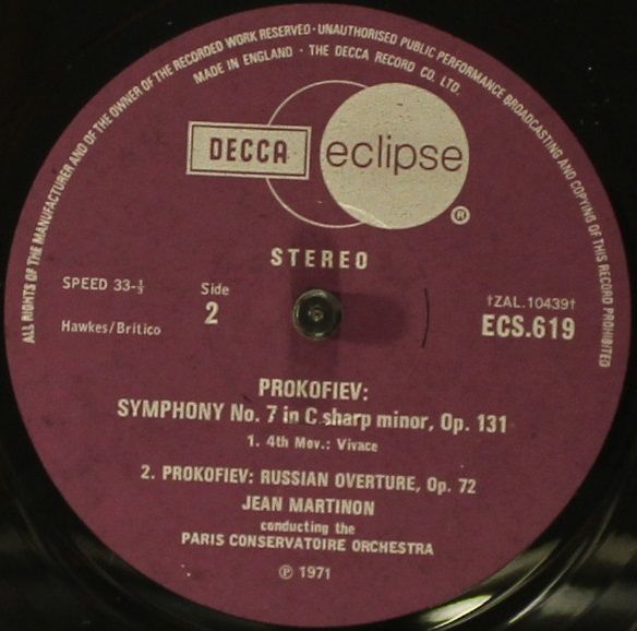 DECCA ECS 619 - Sergei Prokofiev, Orchestre De La Société Des Co - Image 4