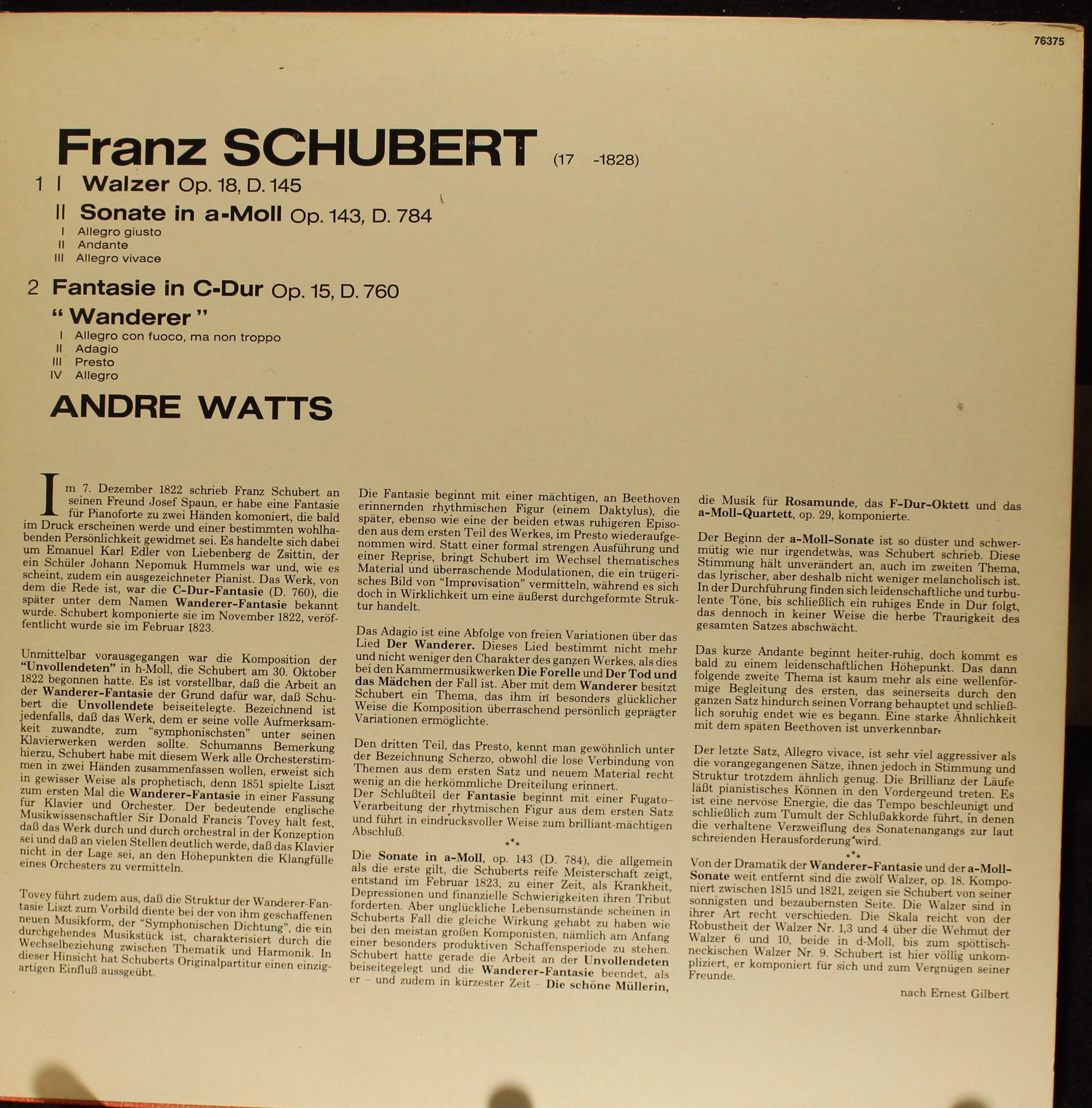 CBS 76375 - André Watts, Franz Schubert - Wanderer Fantasy, Op. - Image 3