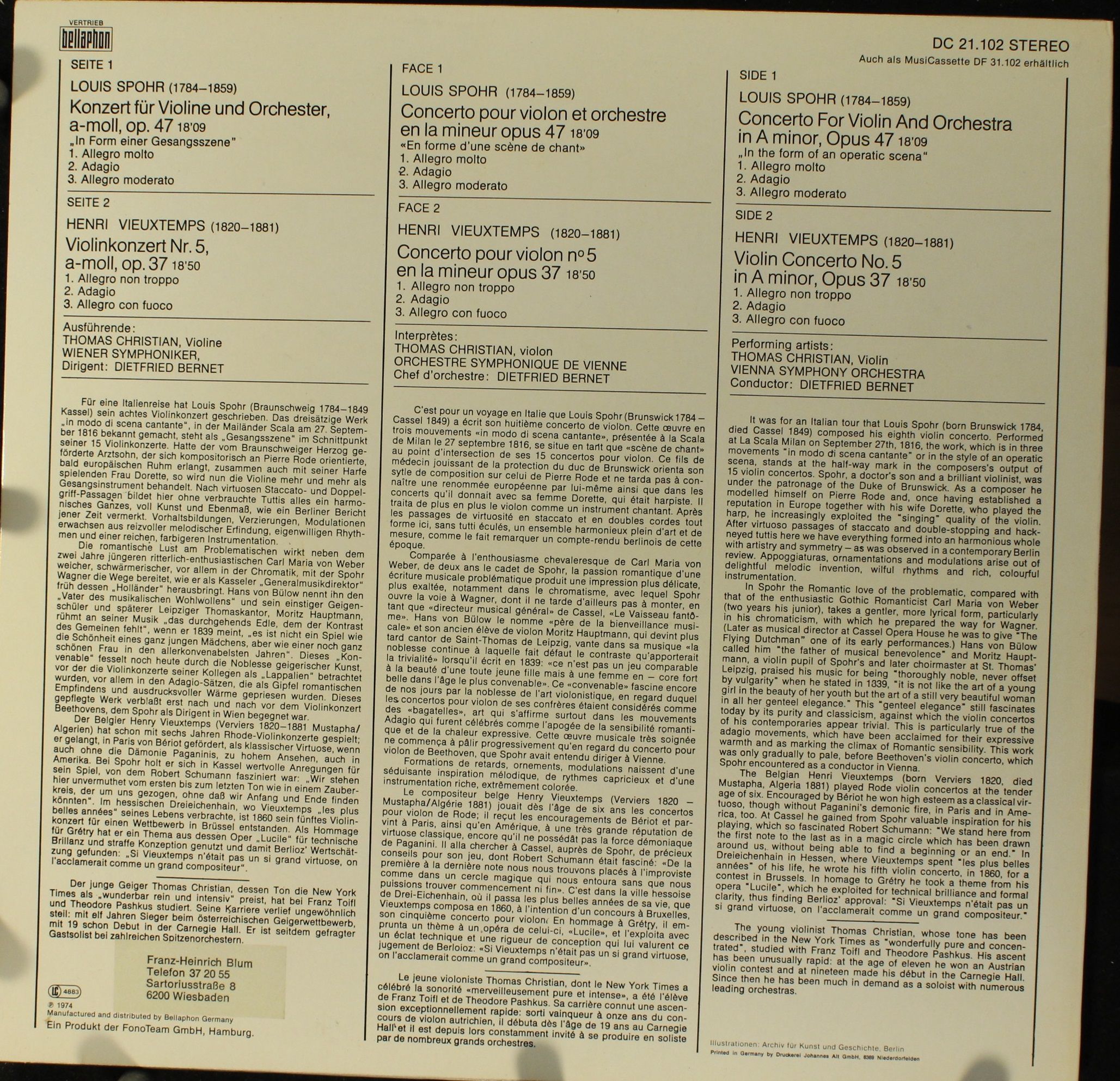 ACANTA DC 21.102 - Louis Spohr, Henri Vieuxtemps, Thomas Christi - Image 2