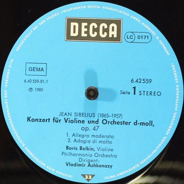 DECCA 6.42559 - Jean Sibelius, Boris Belkin, Philharmonia Orches - Image 3