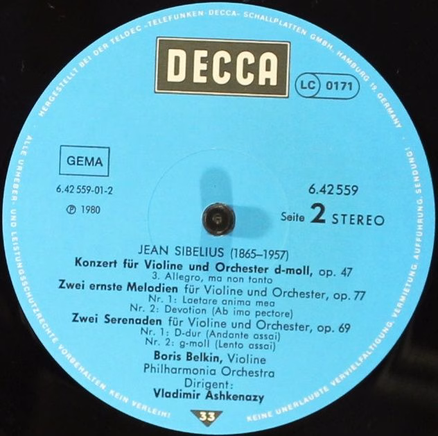DECCA 6.42559 - Jean Sibelius, Boris Belkin, Philharmonia Orches - Image 4