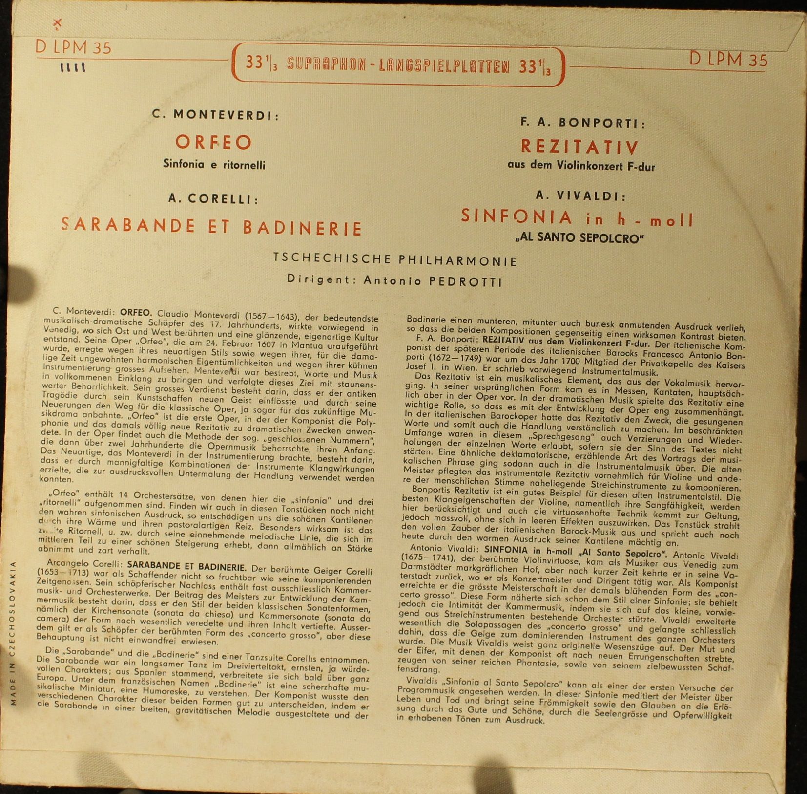 Supraphon LPM 35 - The Czech Philharmonic Orchestra, Antonio Ped - Image 2