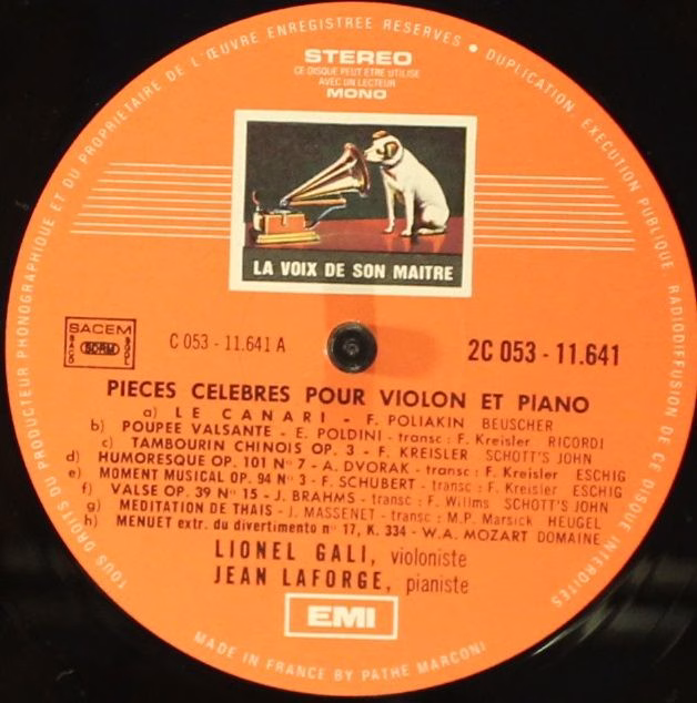 EMI 2C 053-11641 - Lionel Gali, Jean Laforge - Pièces Célèbres P - Image 3