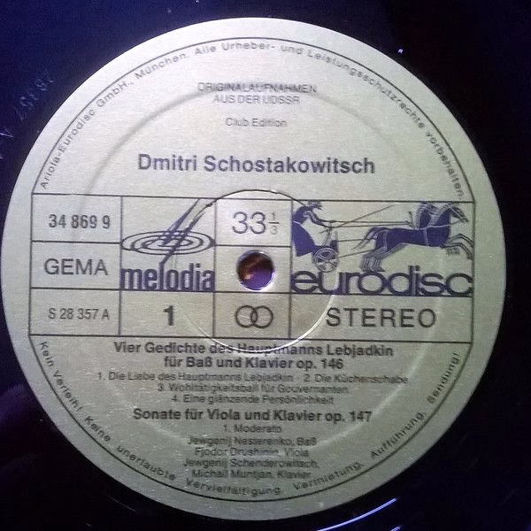 Eurodisc 34 869 9 - Dmitri Shostakovich - Lieder Op.146, Bratsch - Image 2