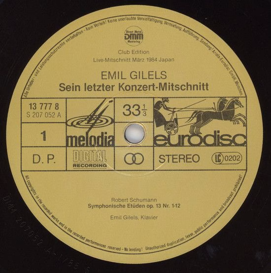 Eurodisc 13 777 8 - Emil Gilels, Robert Schumann, Johannes Brahm - Image 3