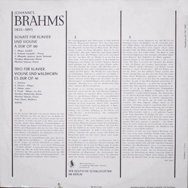 Eterna 8 20 516 - Johannes Brahms - Sonate Für Klavier Und Violi - Image 2