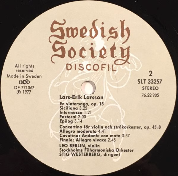 Swedish Society Discofil SLT 33257 - Lars-Erik Larsson, Stockhol - Image 4