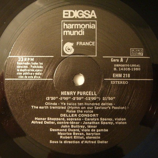 harmonia mundi France EHM 218 - Henry Purcell, Deller Consort, A - Image 3