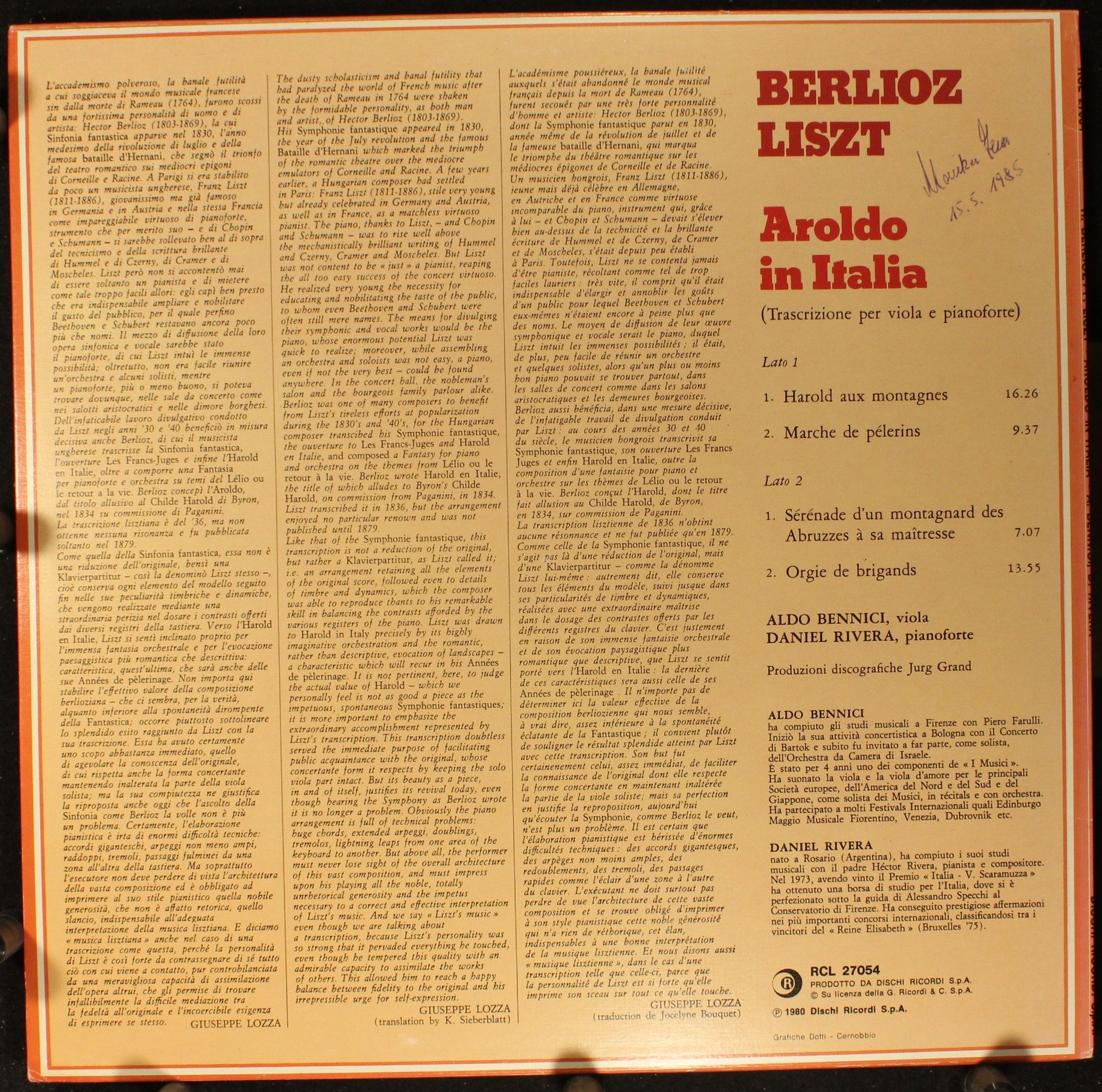 Dischi Ricordi RCL 27054 - Hector Berlioz, Franz Liszt, Aldo Ben - Image 2