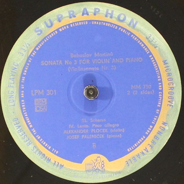 Supraphon LPM 301 - Bohuslav Martinů, Alexandr Plocek, Josef Pál - Image 3