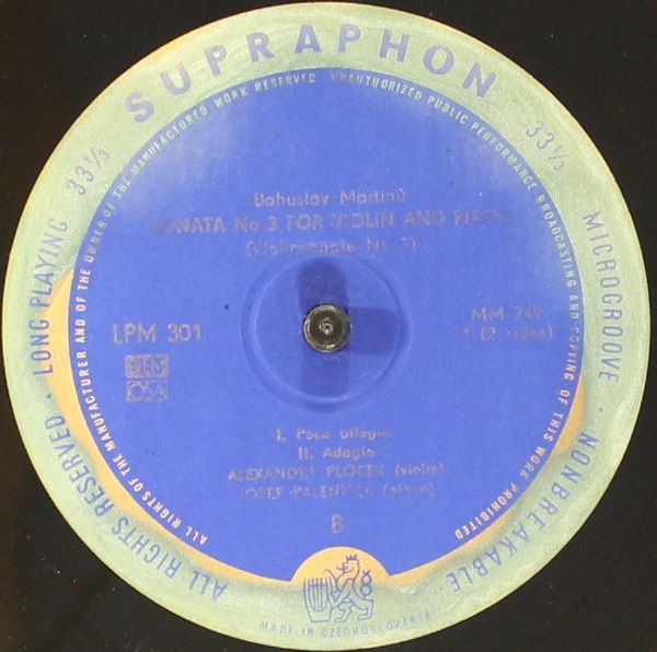 Supraphon LPM 301 - Bohuslav Martinů, Alexandr Plocek, Josef Pál - Image 4