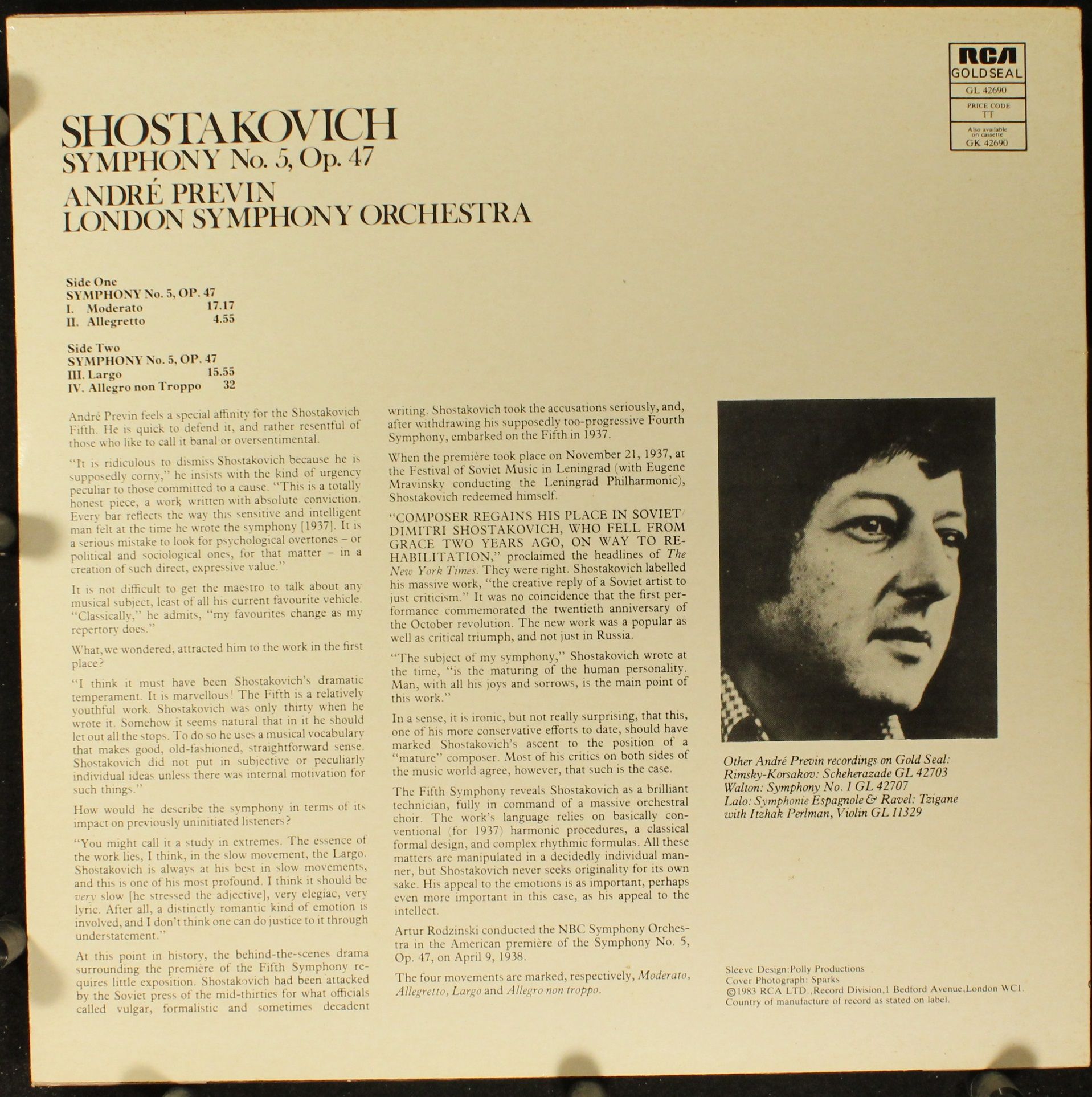 RCA Gold Seal GL 42690 - Dmitri Shostakovich, André Previn, Lond - Image 2