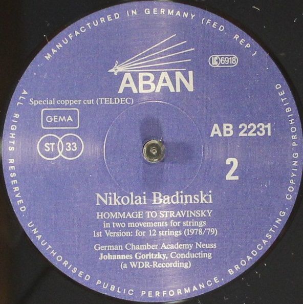 ABAN AB 2231 - Nikolai Badinski, Arditti Quartet - Music For Str - Image 3