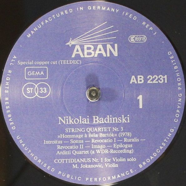 ABAN AB 2231 - Nikolai Badinski, Arditti Quartet - Music For Str - Image 4