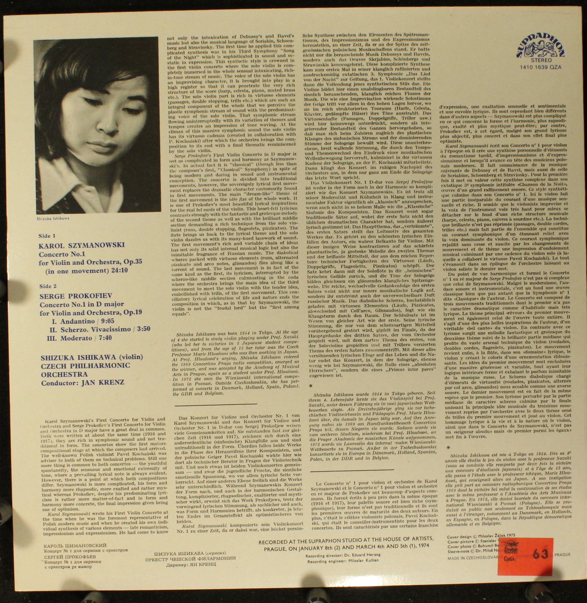 Supraphon 1410 1639 - Karol Szymanowski, Sergei Prokofiev, Shizu - Image 2