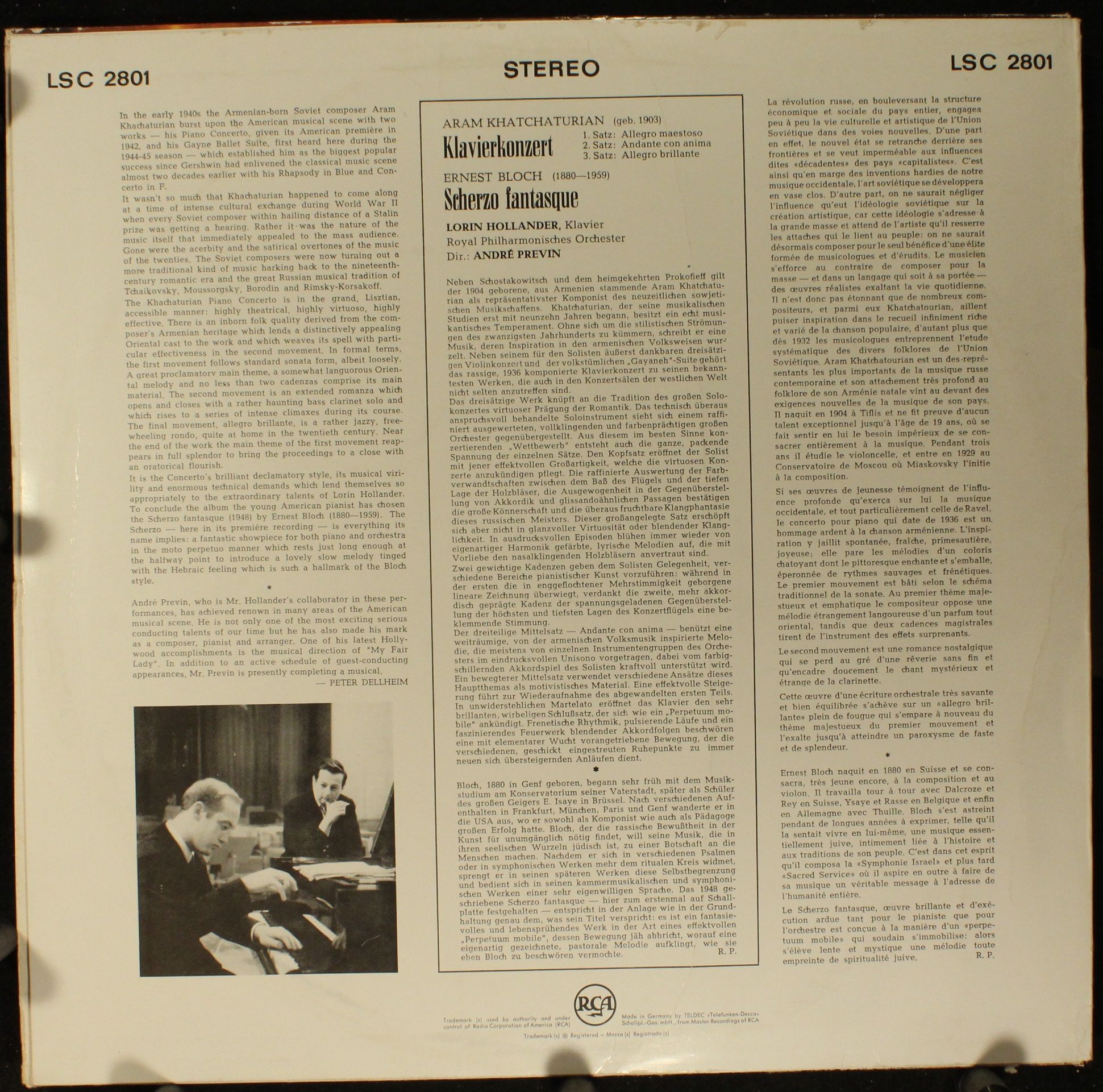 RCA Red Seal LSC 2801 - Aram Khatchaturian, Ernest Bloch, Lorin - Image 2