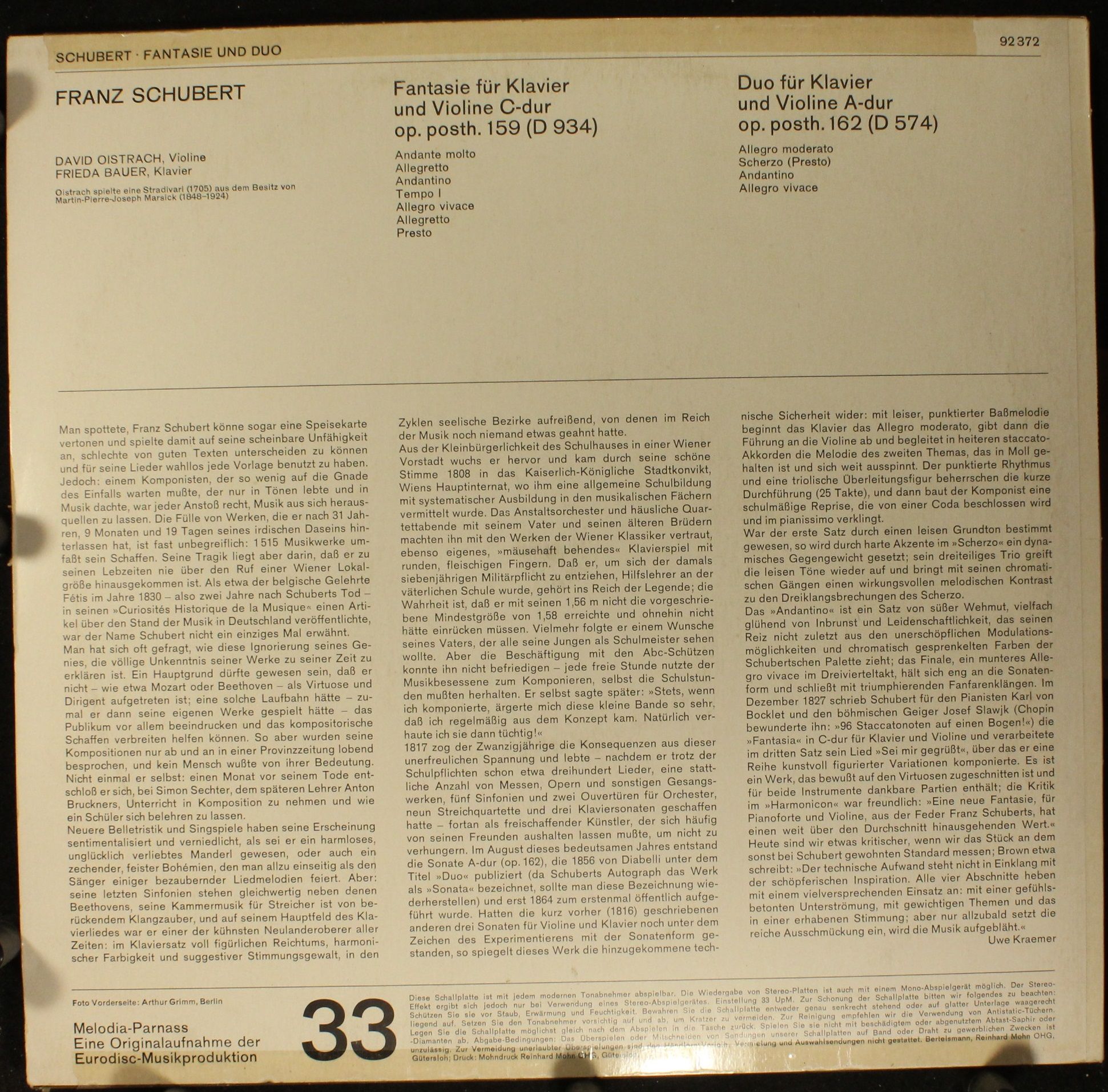 Parnass 92 372 - Franz Schubert, David Oistrach, Frida Bauer - F - Image 2