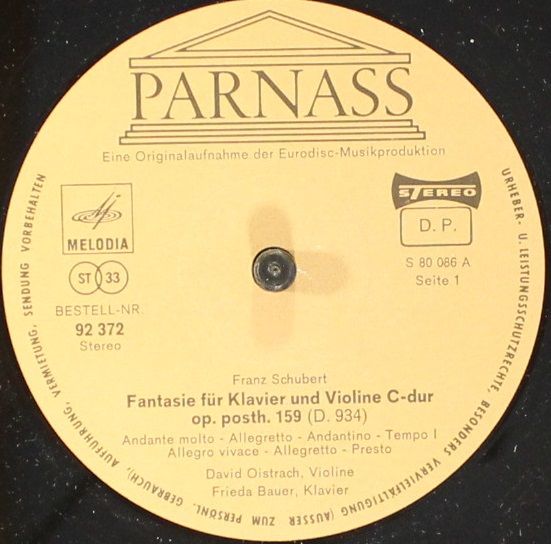 Parnass 92 372 - Franz Schubert, David Oistrach, Frida Bauer - F - Image 3