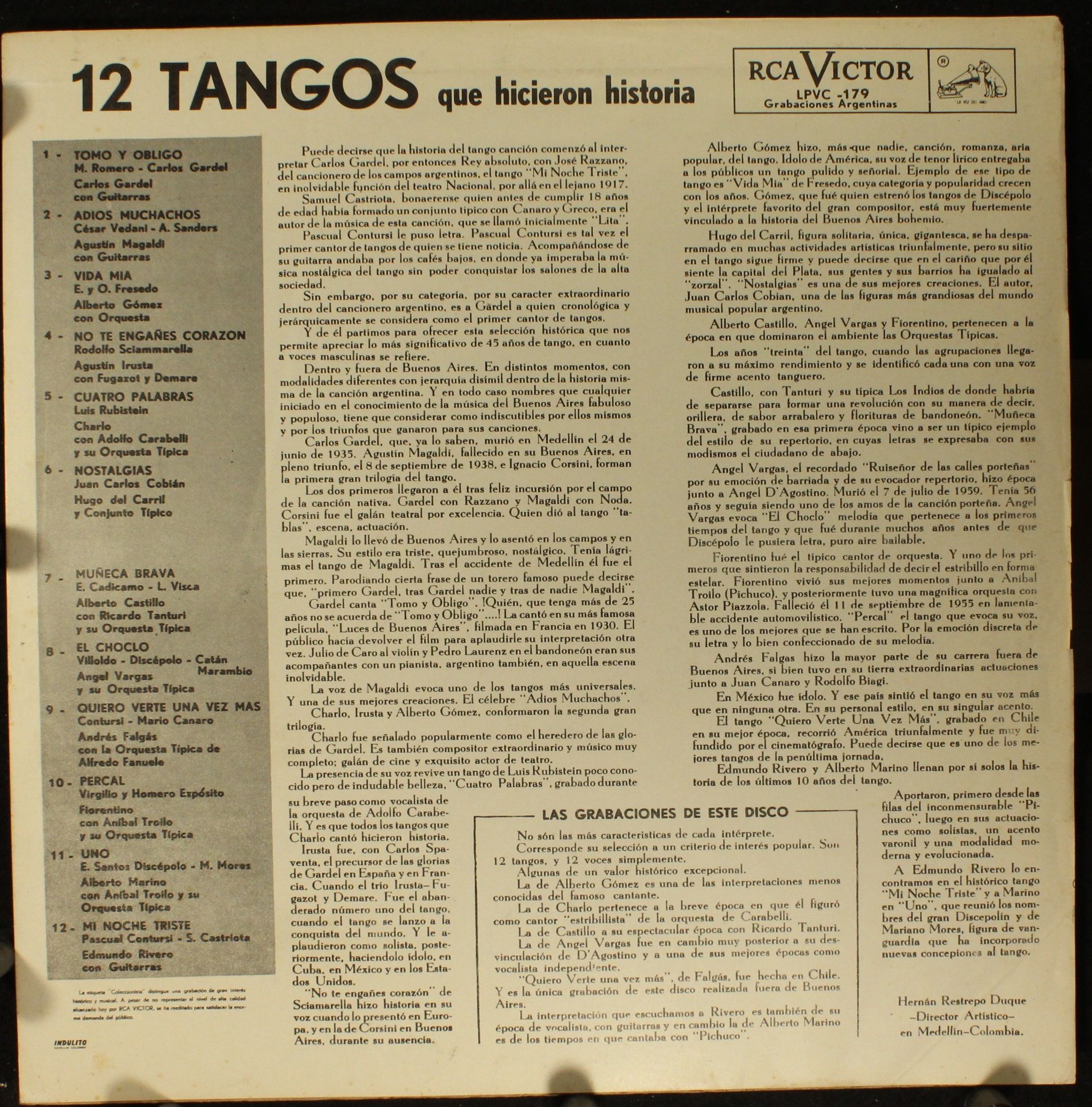 RCA Victor LPVC-179 - Various - 12 Tangos Que Hicieron Historia - Image 2