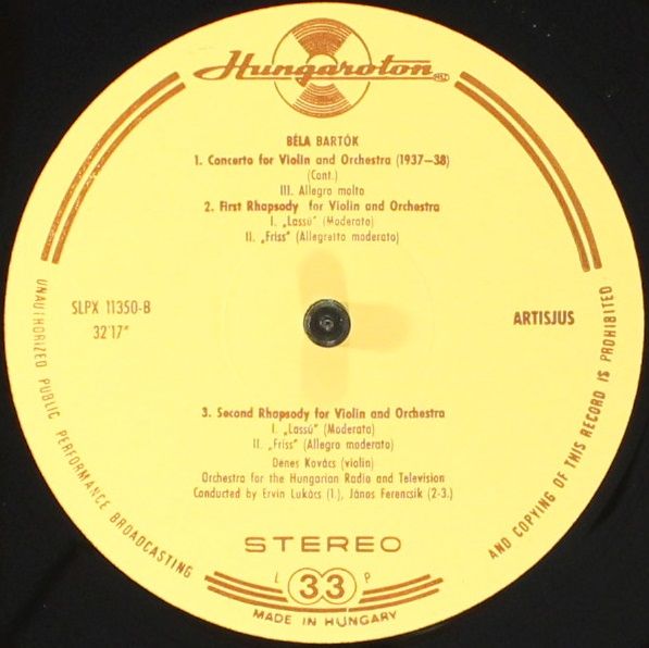 Hungaroton SLPX 11350 - Béla Bartók, Dénes Kovács, Budapest Symp - Image 3