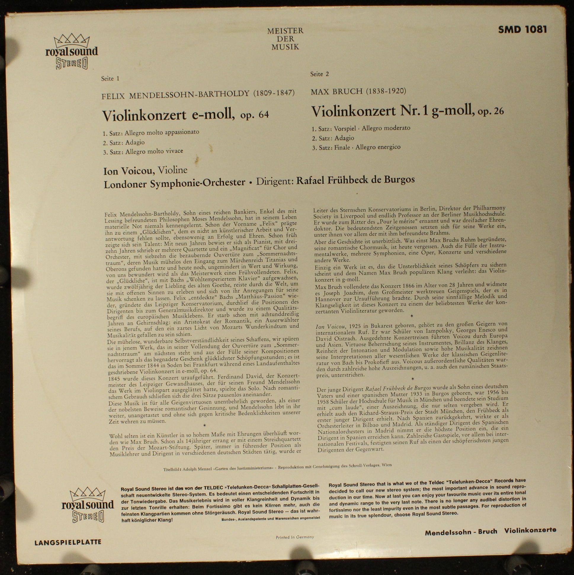 DECCA SMD 1081 - Max Bruch, Felix Mendelssohn-Bartholdy, Ion Voi - Image 2