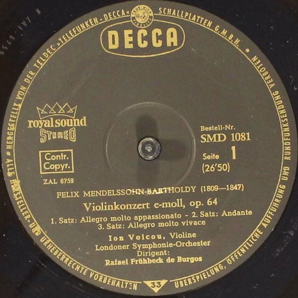 DECCA SMD 1081 - Max Bruch, Felix Mendelssohn-Bartholdy, Ion Voi - Image 3