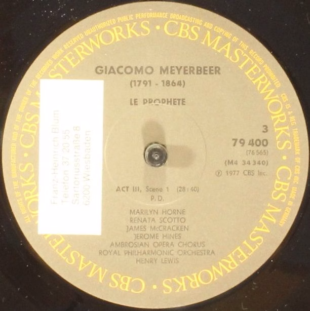 CBS Masterworks 79400 - Giacomo Meyerbeer, Marilyn Horne, Renata - Image 6
