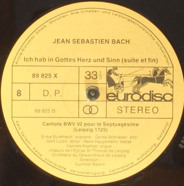 Eurodisc 89822 X - Johann Sebastian Bach, Günther Ramin, Thomane - Image 9