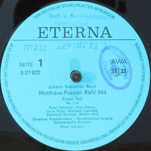 Eterna 8 27 822 - 825 - Johann Sebastian Bach, Peter Schreier - - Image 11