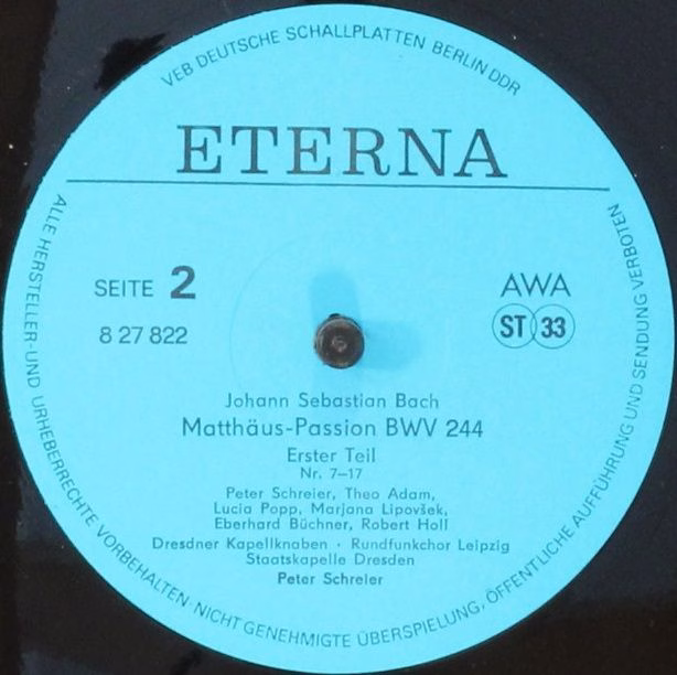 Eterna 8 27 822 - 825 - Johann Sebastian Bach, Peter Schreier - - Image 12