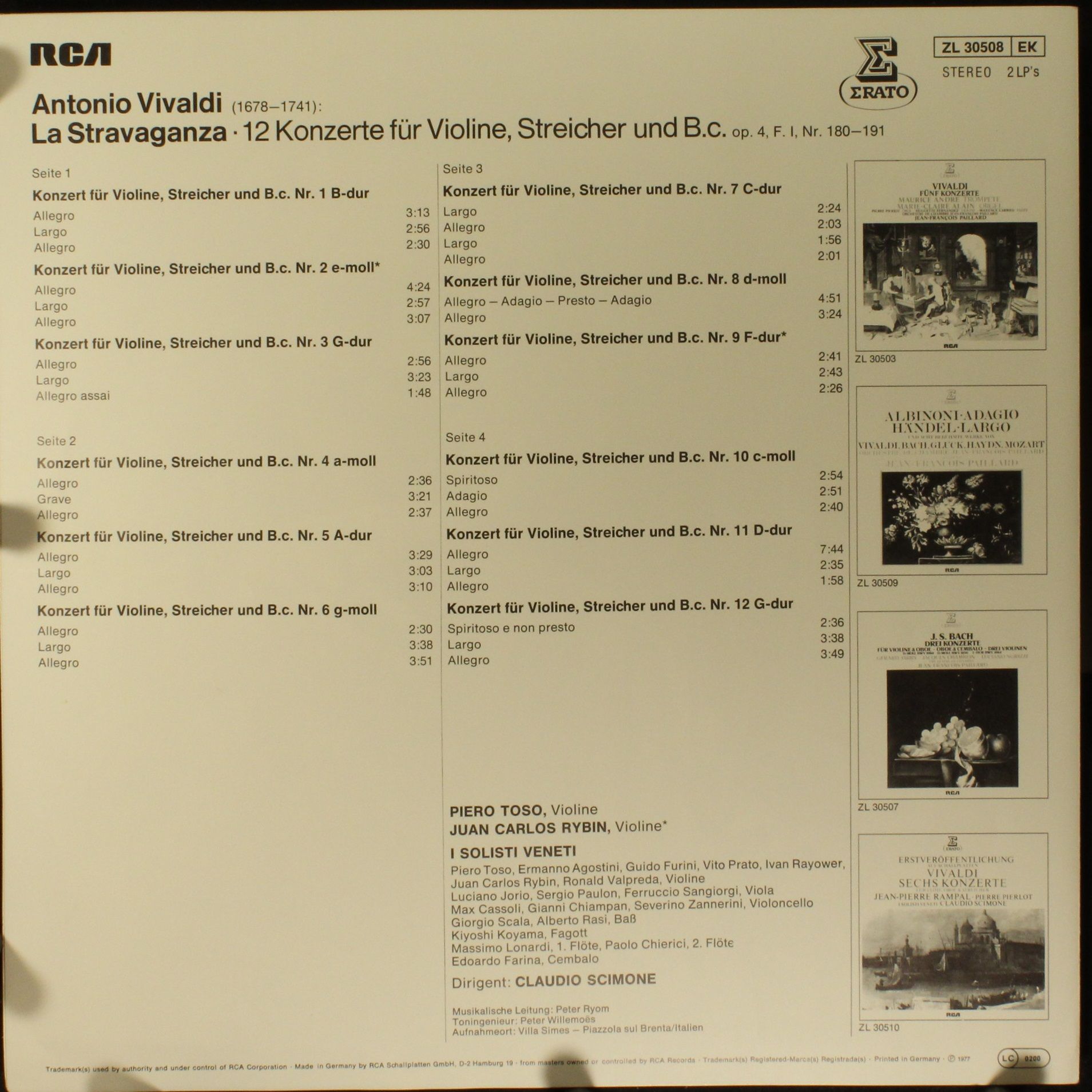 Erato ZL 30508 EK - Antonio Vivaldi, I Solisti Veneti, Claudio S - Image 4