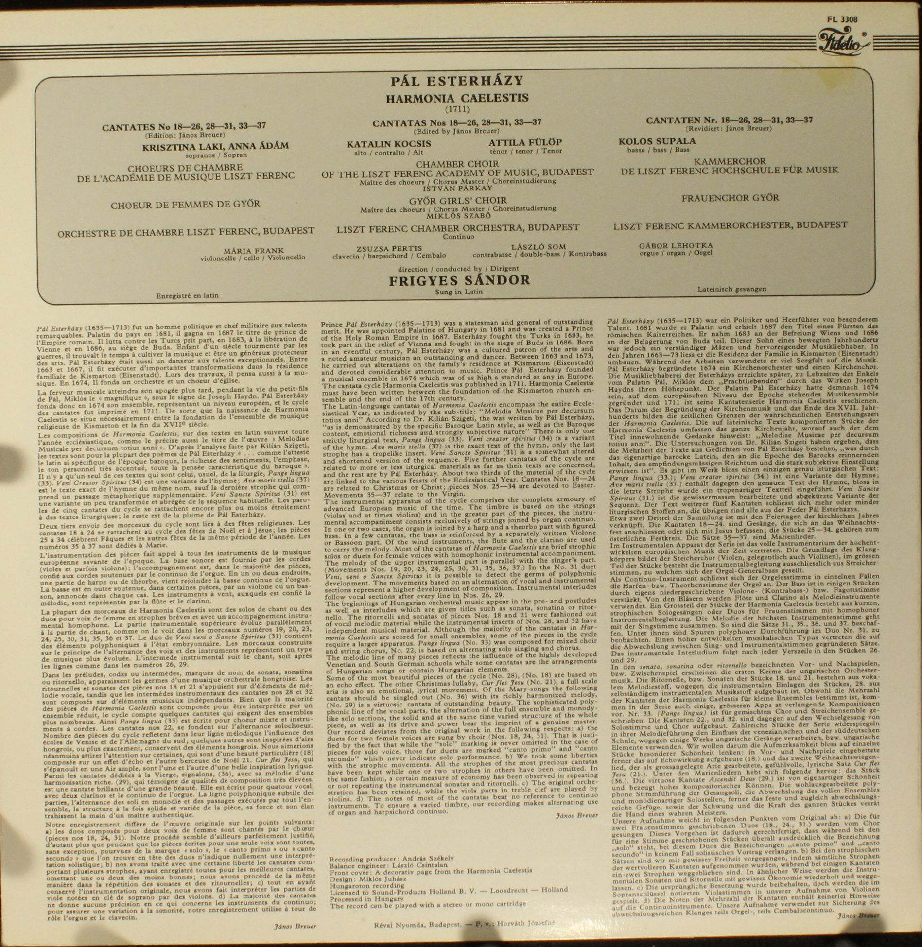Fidelio (3) FL 3308 - Pál Esterházy, Frigyes Sándor - Harmonia C - Image 2