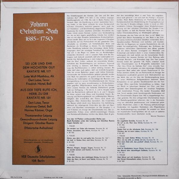 Eterna 8 20 525 - Johann Sebastian Bach, Günther Ramin - Sei Lob - Image 2