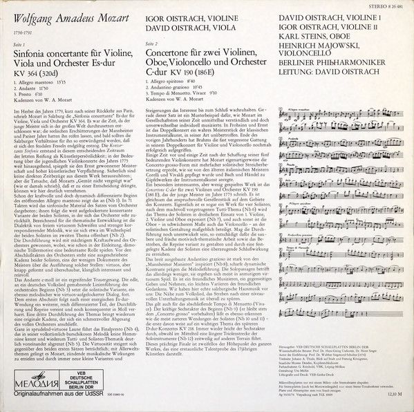 Melodia Eterna 8 26 481 - Wolfgang Amadeus Mozart, David Oistrac - Image 2